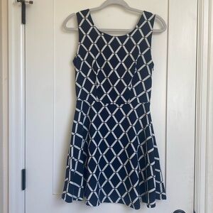 Blu Pepper Take a Bow A-line Dress. Navy and White. Size Medium.